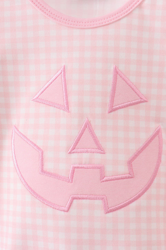 Pink Jack-O-Lantern Applique Bow Bubble