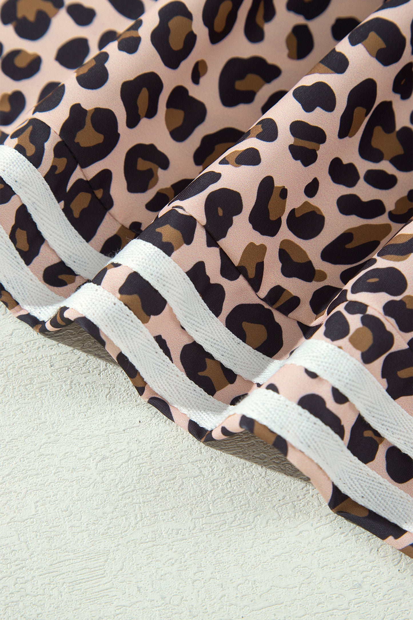 Beige Leopard Print Side Striped Detail Casual Wide Leg Pants