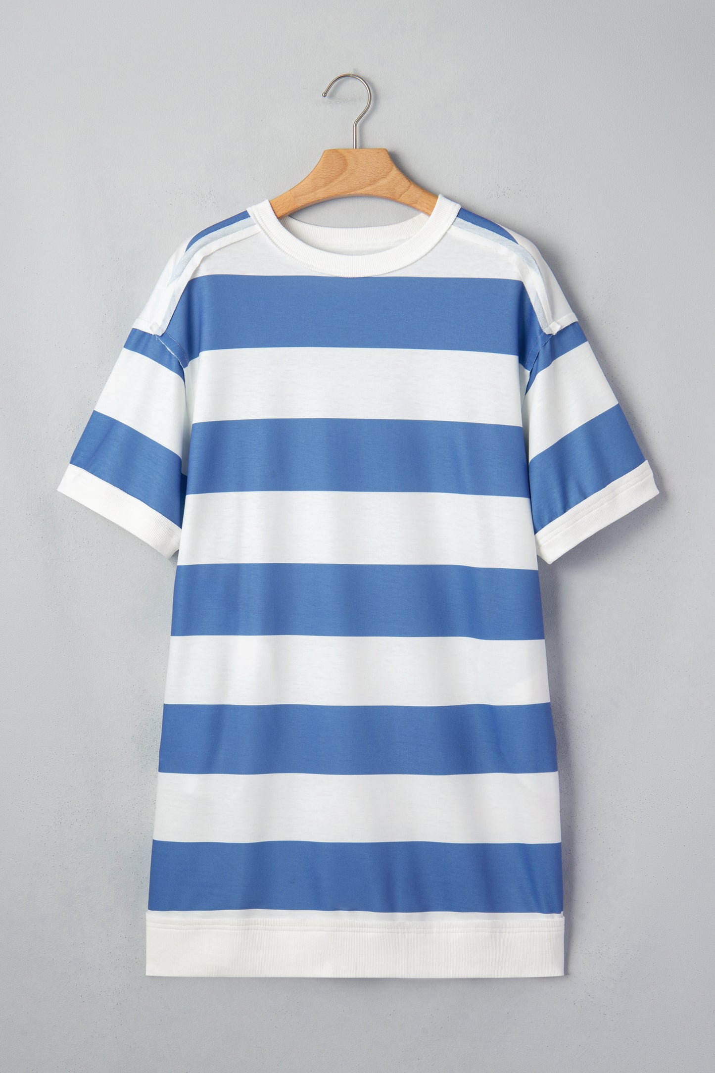 Blue Stripe Raw Seam Shoulder Detail Casual Tee Dress
