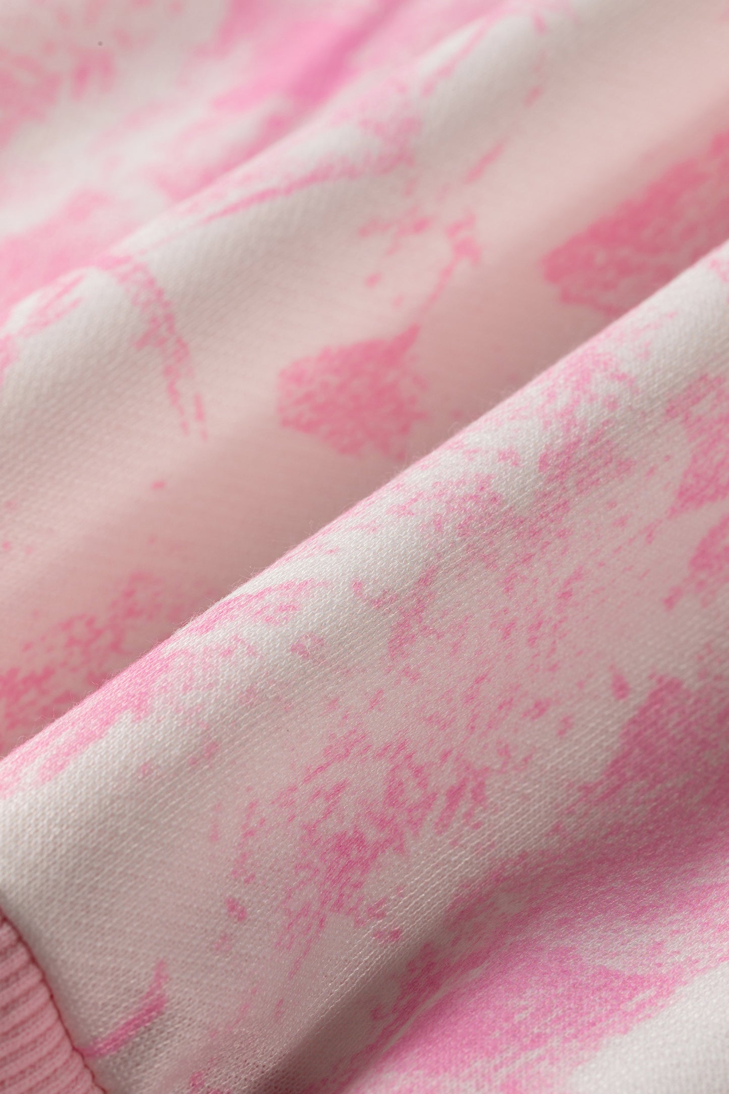 Pink Abstract Print Loose Hoodie Slim Shorts 2pcs Set