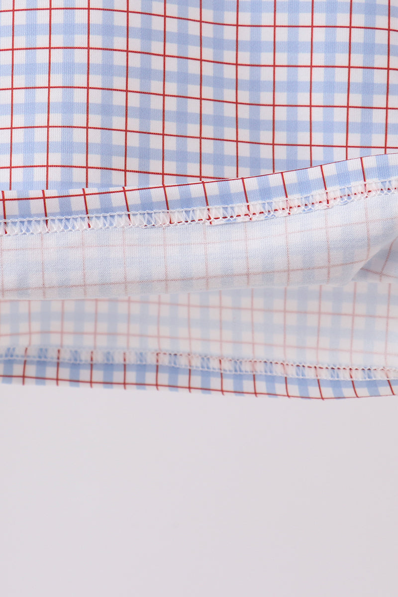 Blue Apple Embroidered Plaid Shorts Set
