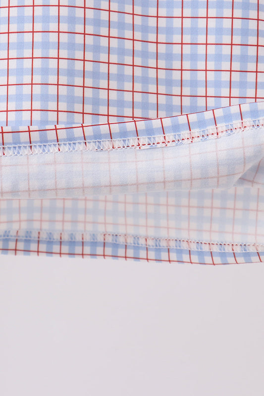 Blue Apple Embroidered Plaid Shorts Set