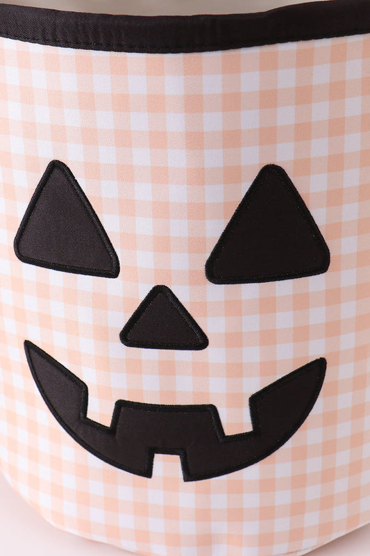 Apricot Pumpkin Applique Gingham Basket