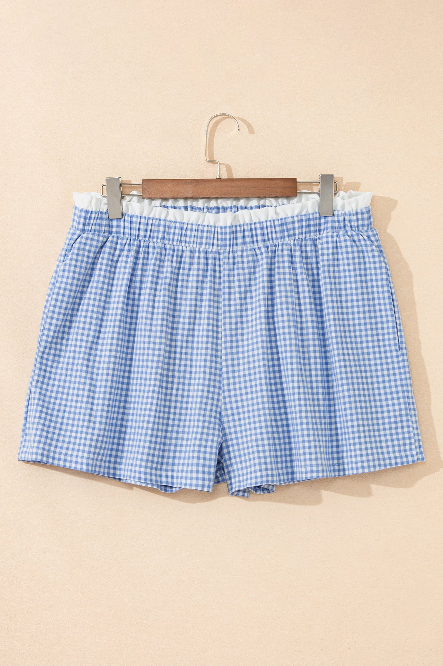 Pink Contrast Trim Plaid Print Plus Size Shorts