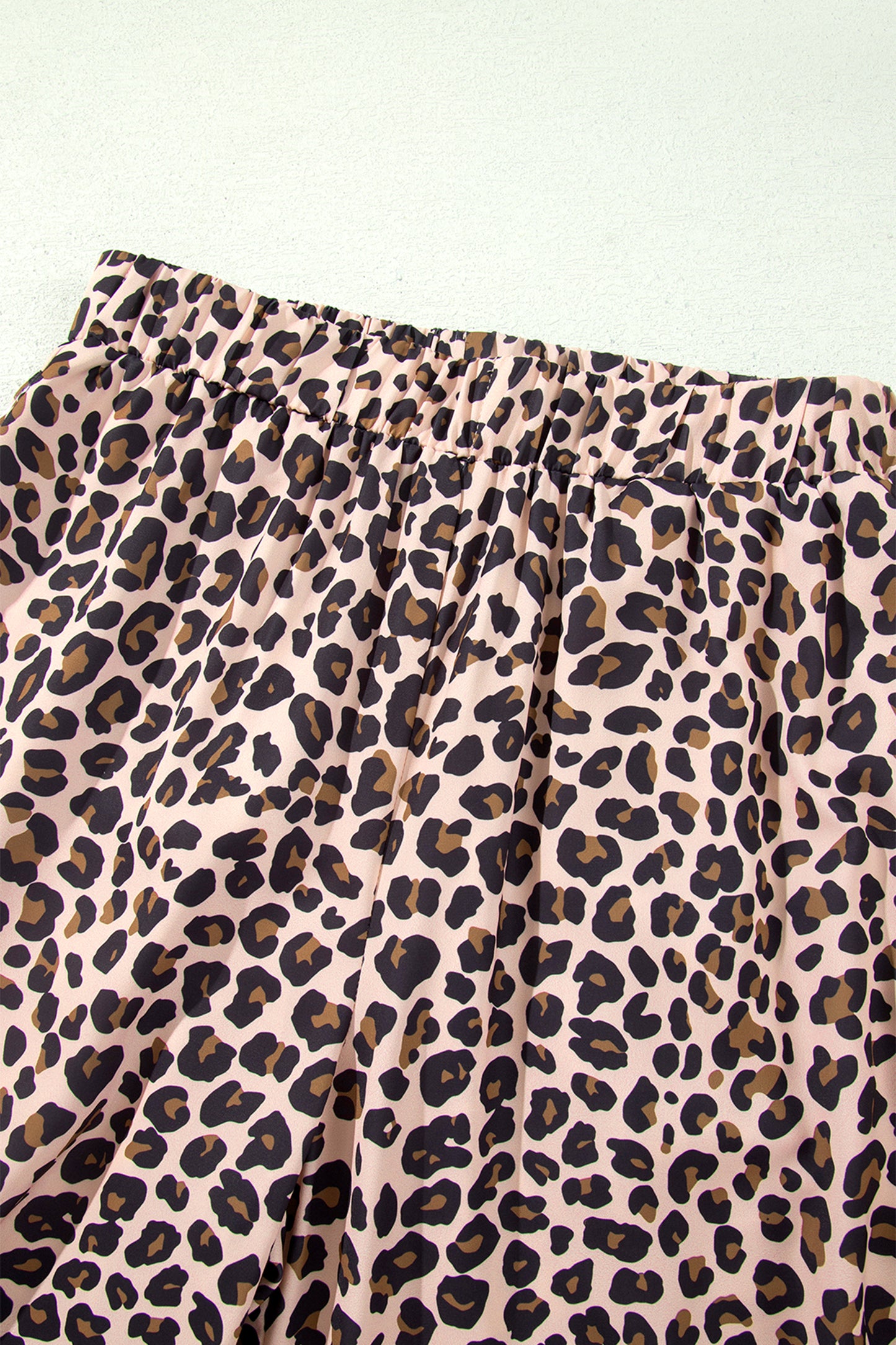 Beige Leopard Print Side Striped Detail Casual Wide Leg Pants