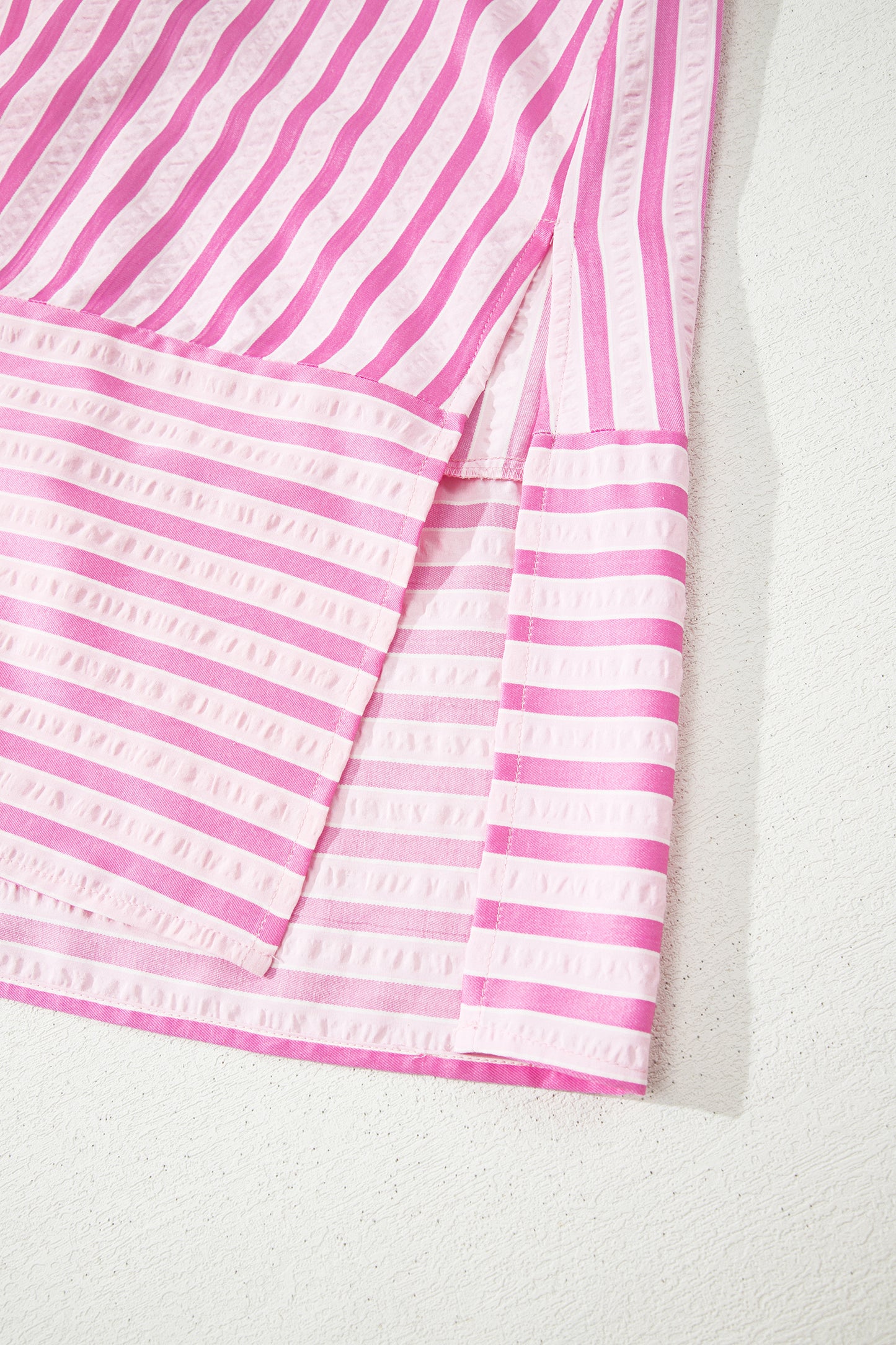 Pink Stripe V Neck Short Sleeve Shift Long Dress