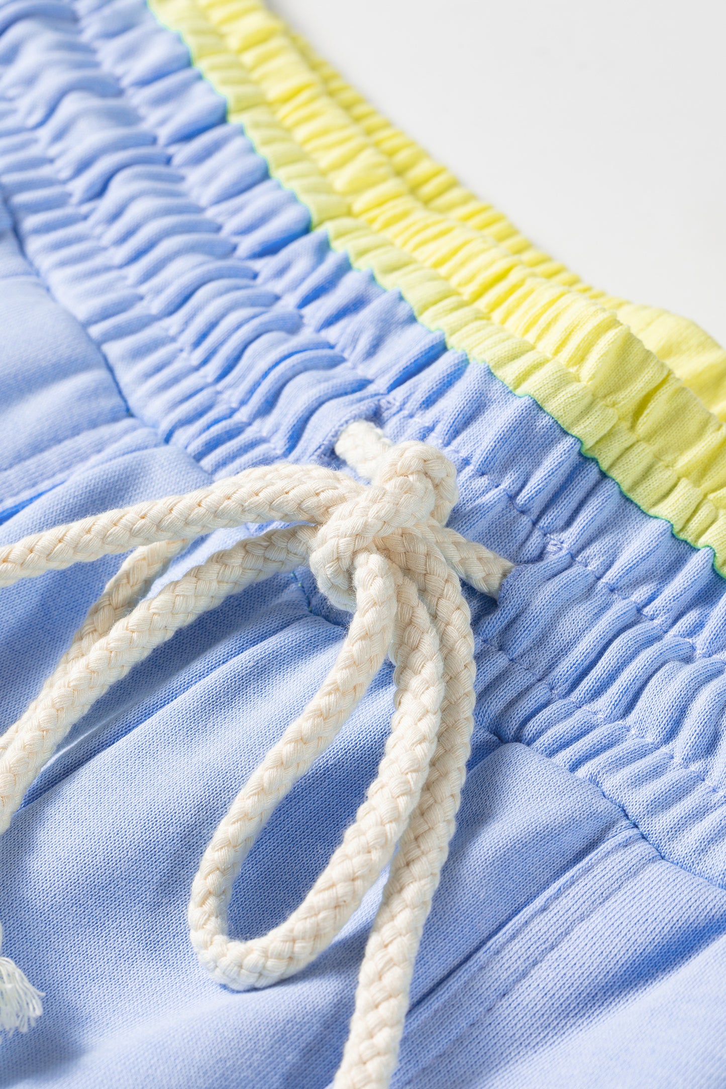 Sky Blue Color Block Flower Patchwork Drawstring Contrasted Elastic Waist Wide Leg Pants