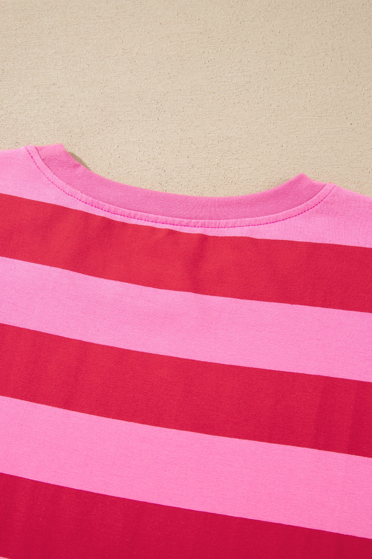 Rose Stripe Cuffed Short Sleeve Pocketed Casual T Shirt Long Dress