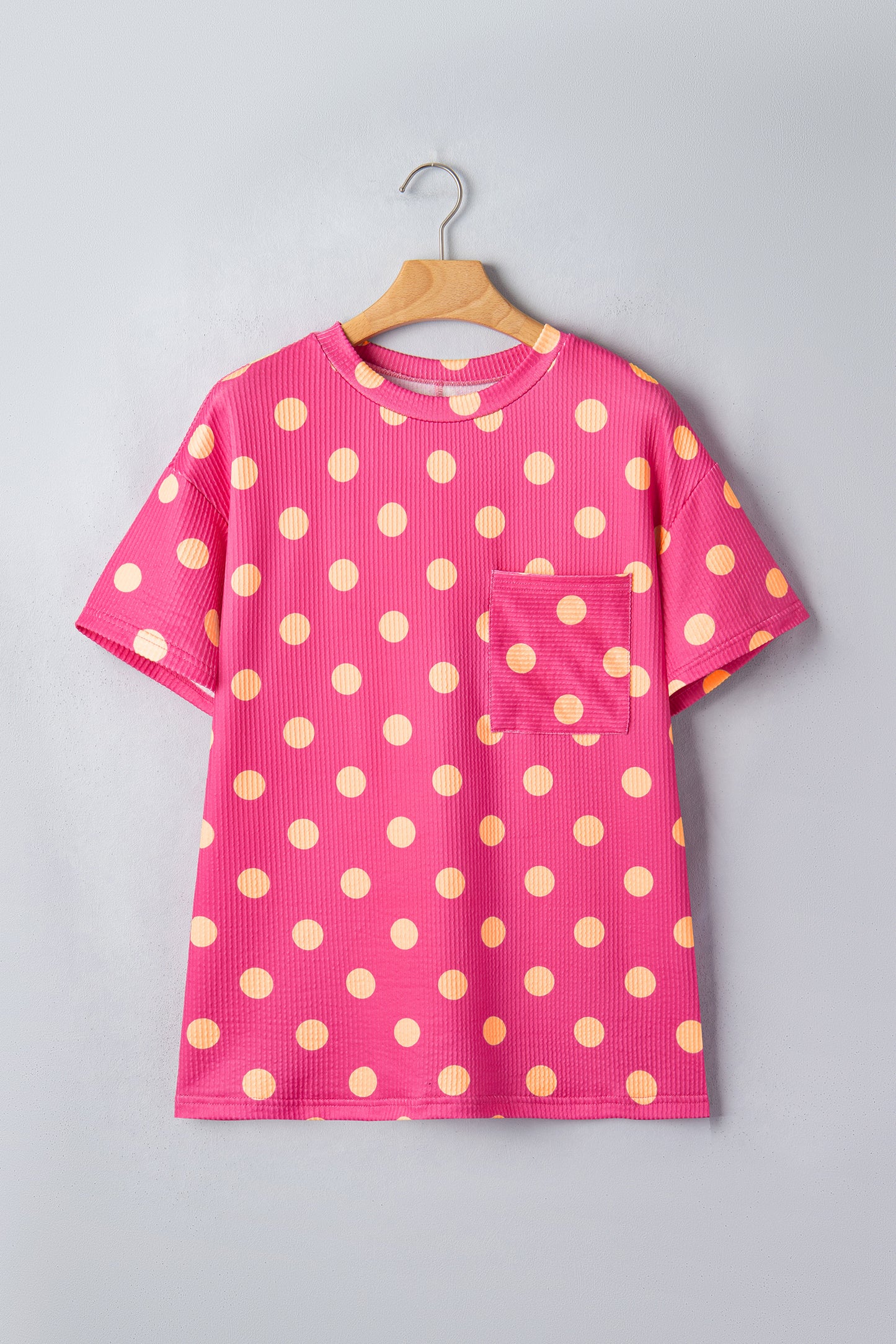 Sky Blue Polka Dot Patch Pocket Twisted Ribbed Top