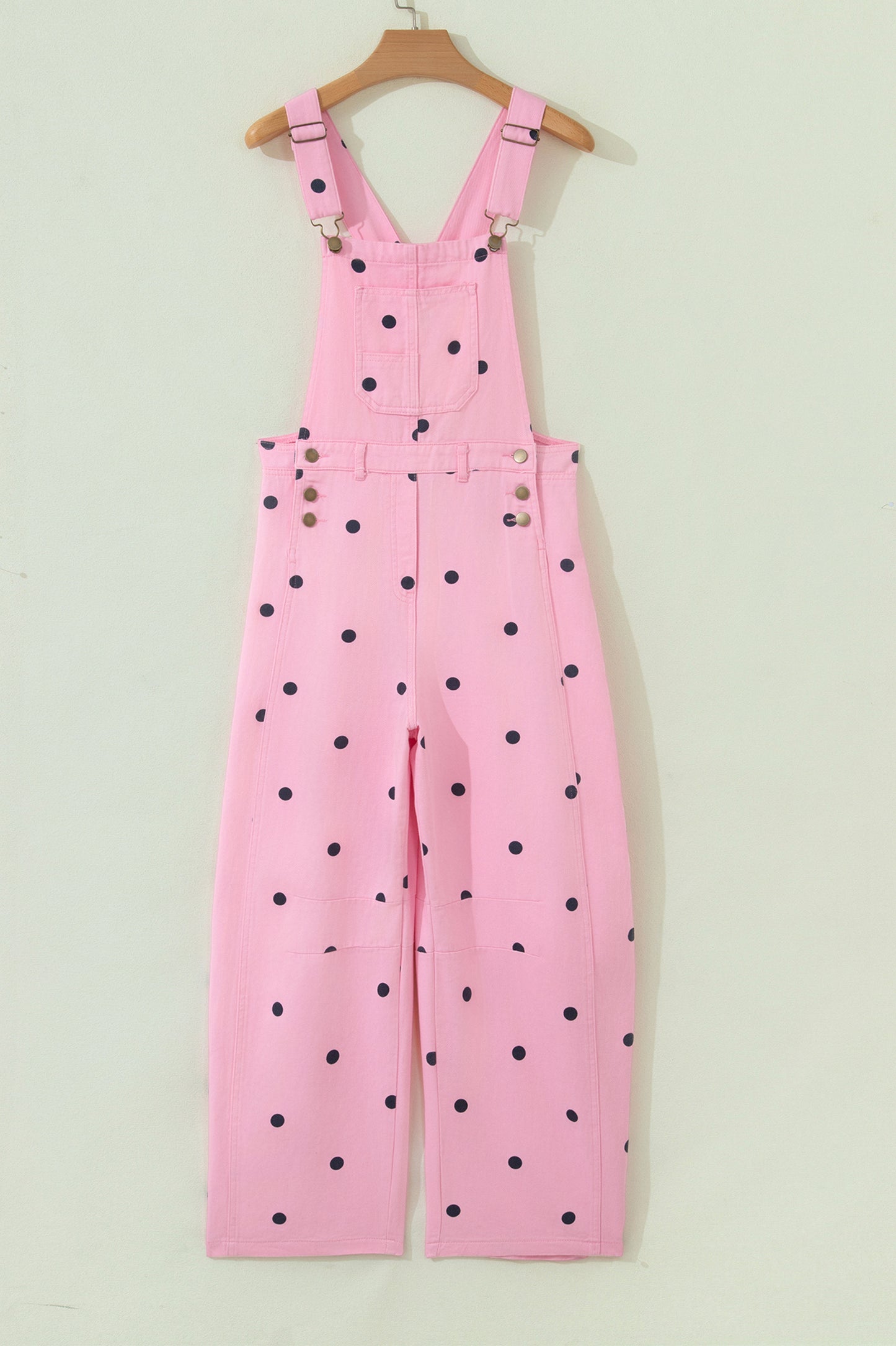 Jet Stream Polka Dot Print Bib Pocket Denim Barrel Overalls Jumpsuit