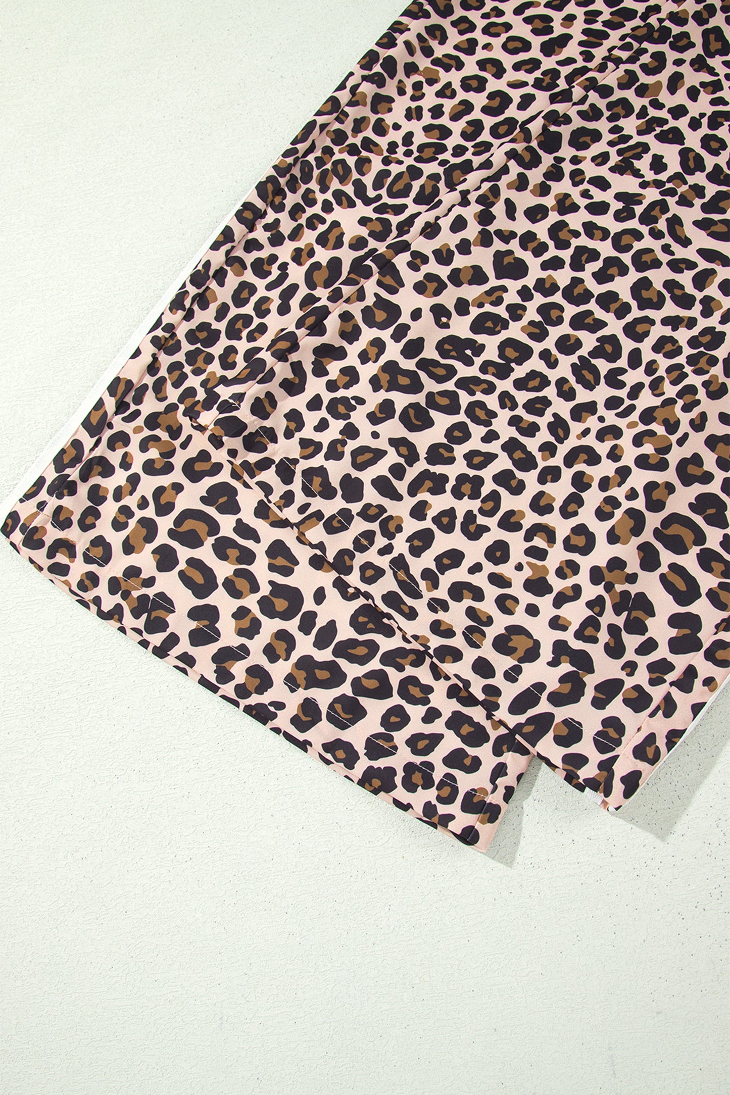 Beige Leopard Print Side Striped Detail Casual Wide Leg Pants