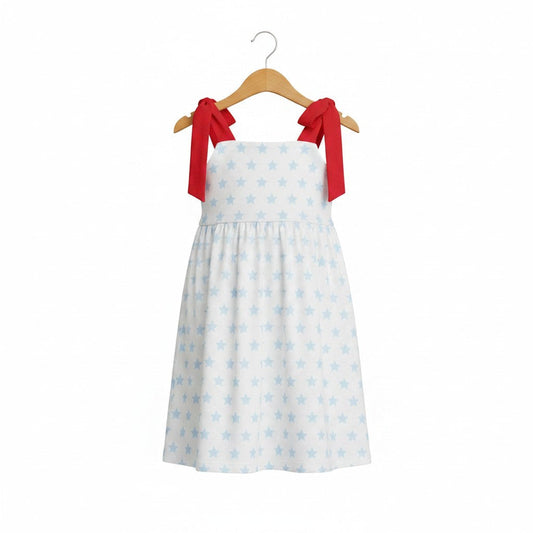 Red, White, and Stars Girls Dress with Bow