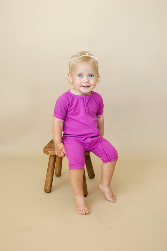 Solid Ribbed Bamboo Shorty Romper (0-3m to 4T)  - more colors