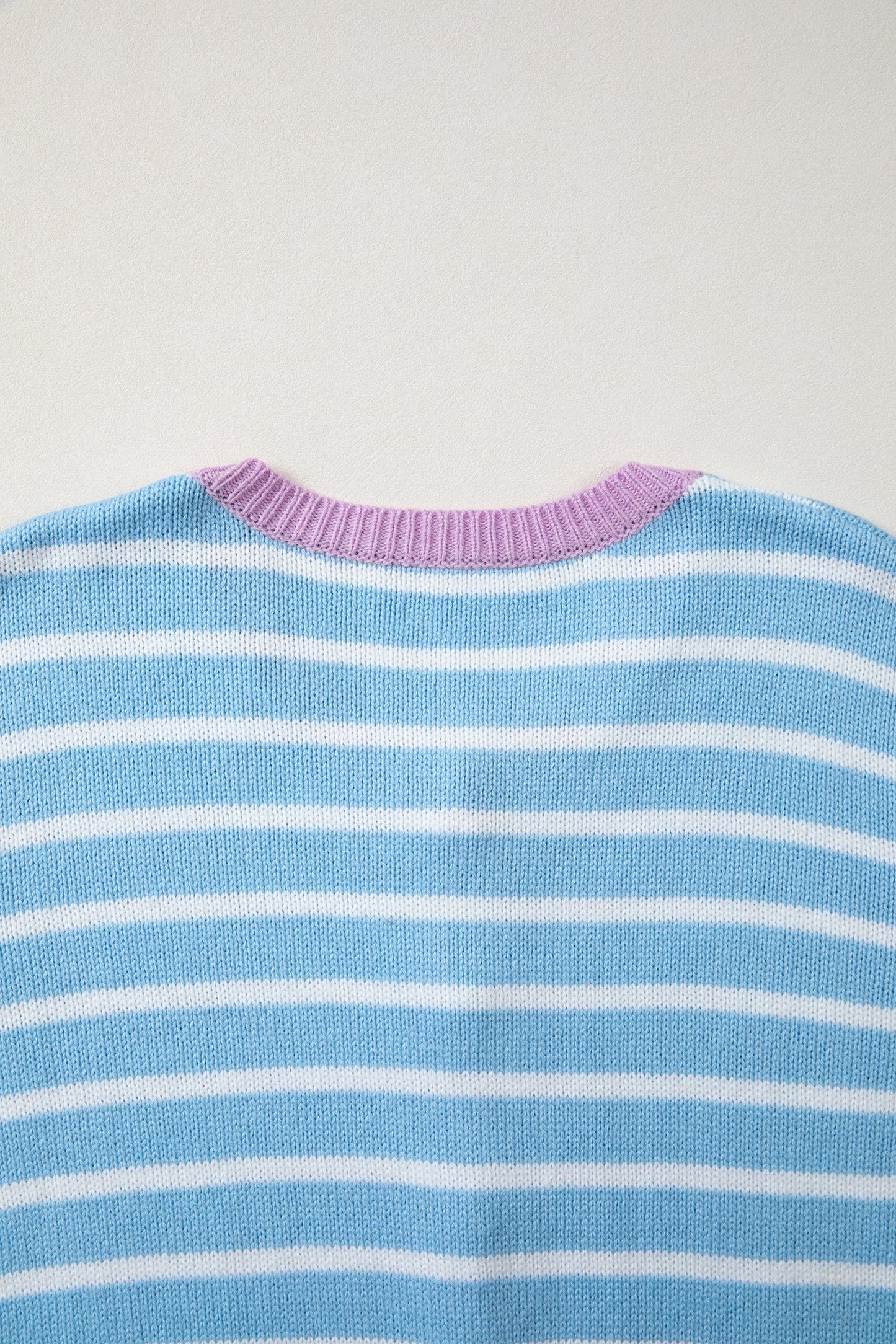 Sky Blue Stripe Striped Long Sleeve Round Neck Open Front Cardigan