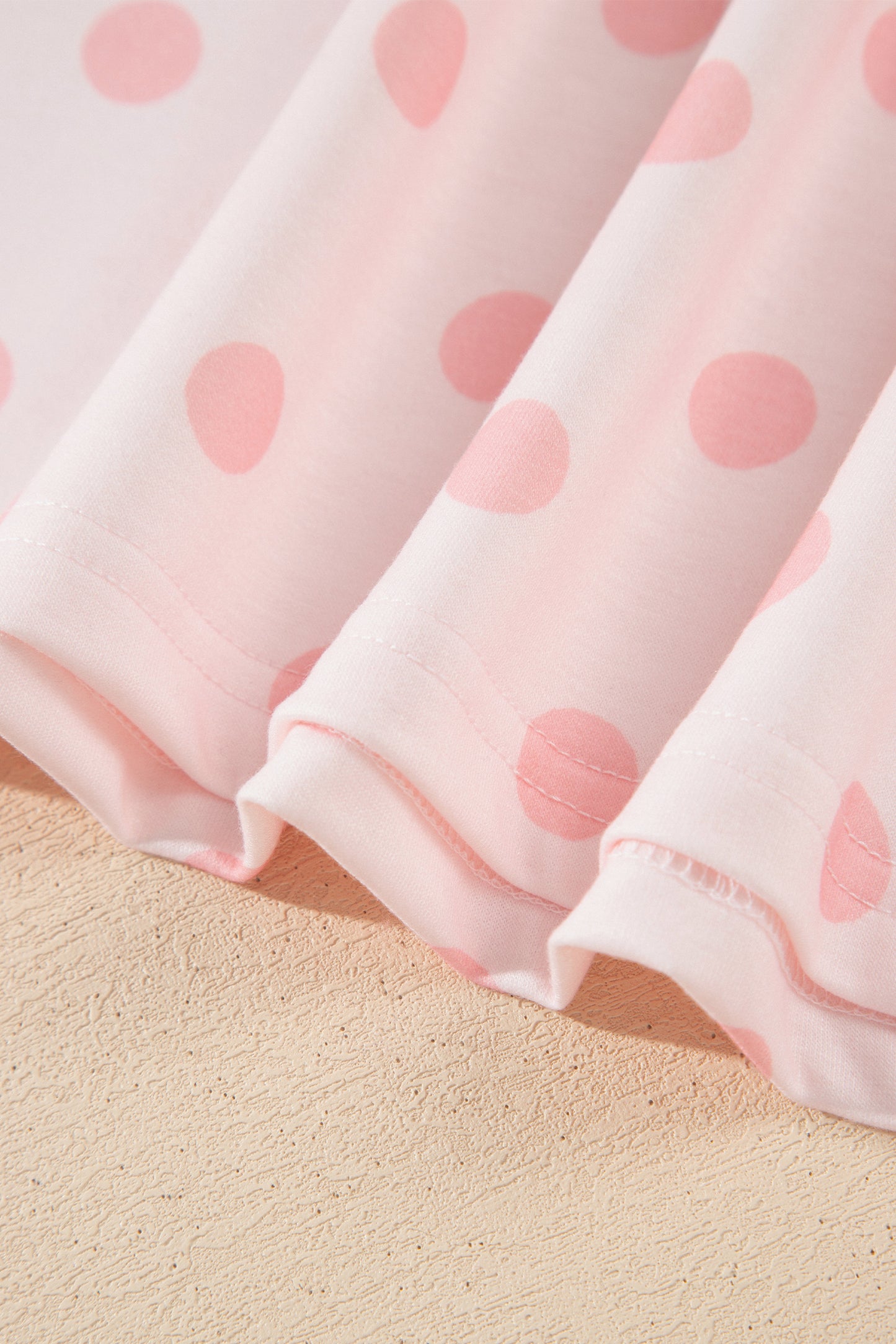 Pink Polka Dot Drop Shoulder Polo Loose Pullover Patch Pocket Casual Shorts Set