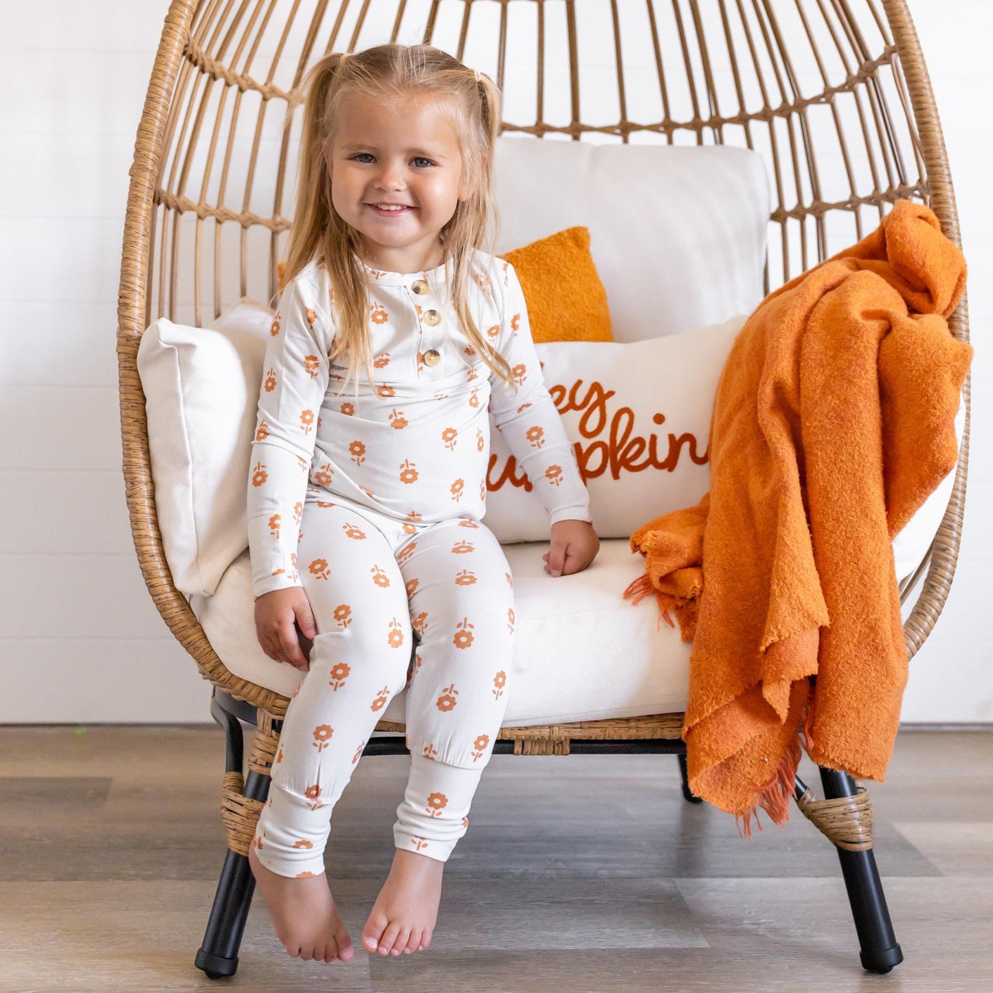 Pumpkin Posie Bamboo Pajamas: Fall Baby & Toddler PJs